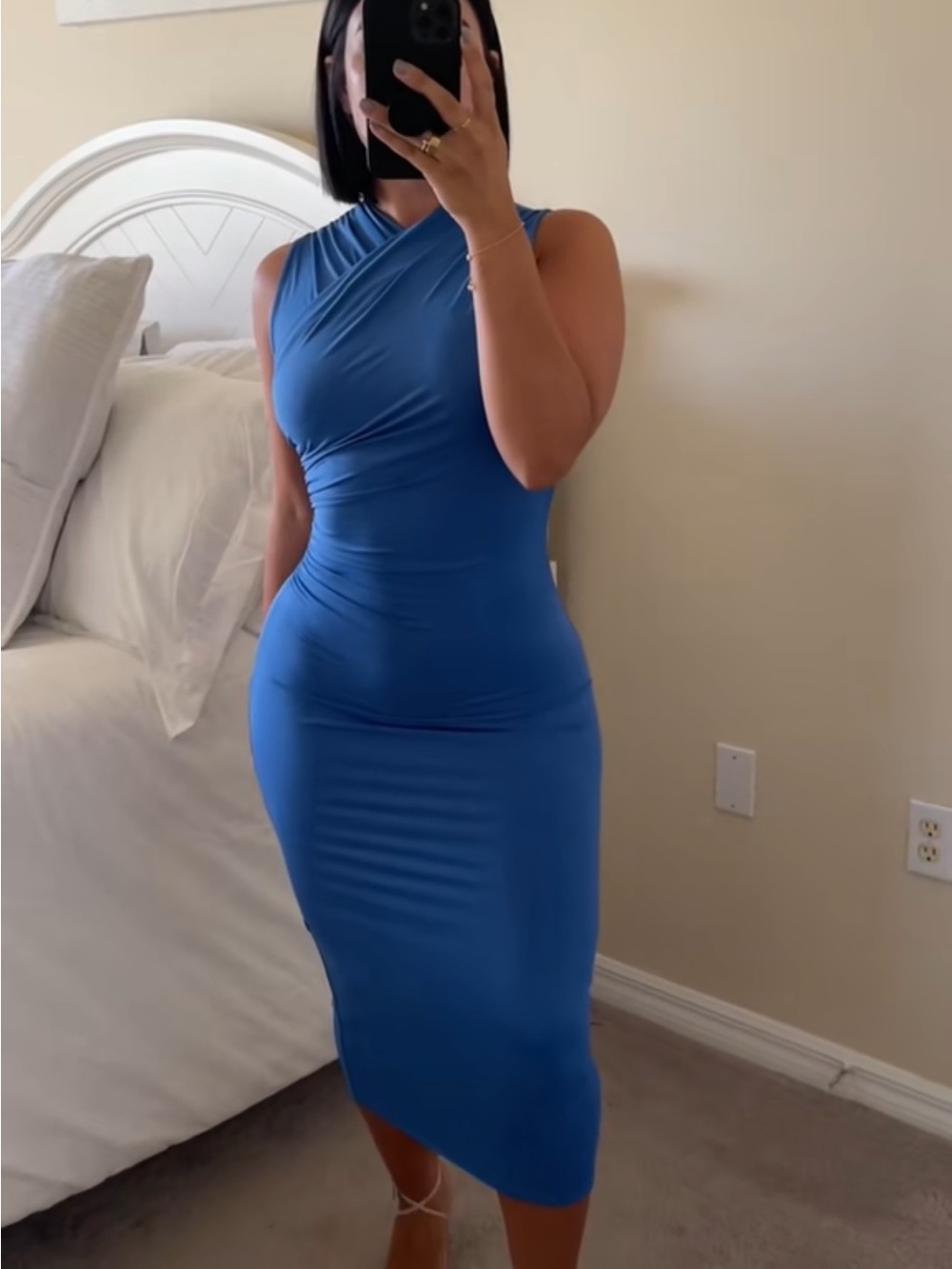 Zara Royal Blue Sleeveless Midi Bodycon Dress - Picture 3 of 6